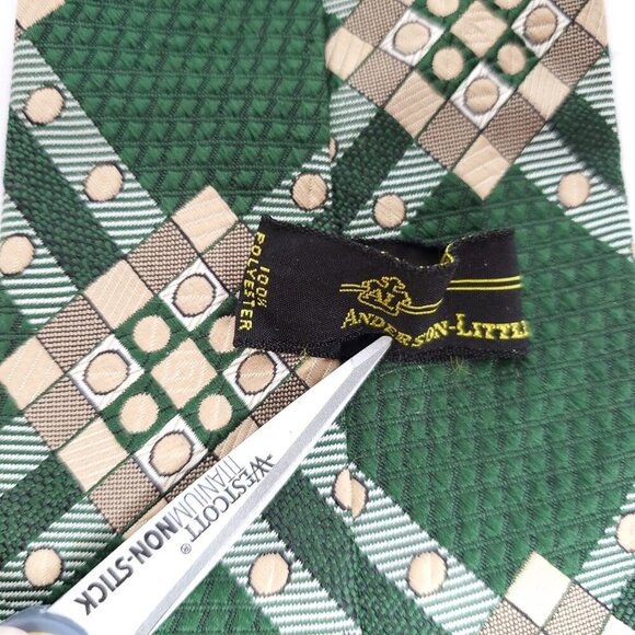 Vintage 60s 70s Anderson Little Wide Tie Geometric Textured Tie Green Tan Beige - Picture 4 of 4